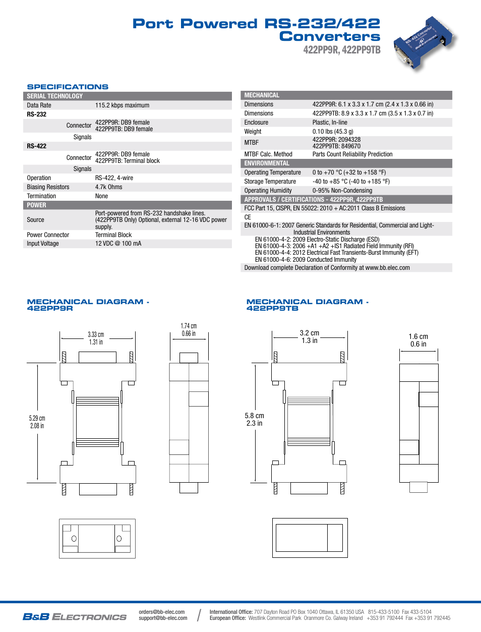 B&B Electronics 422PP9R - Datasheet User Manual | Page 2 / 2