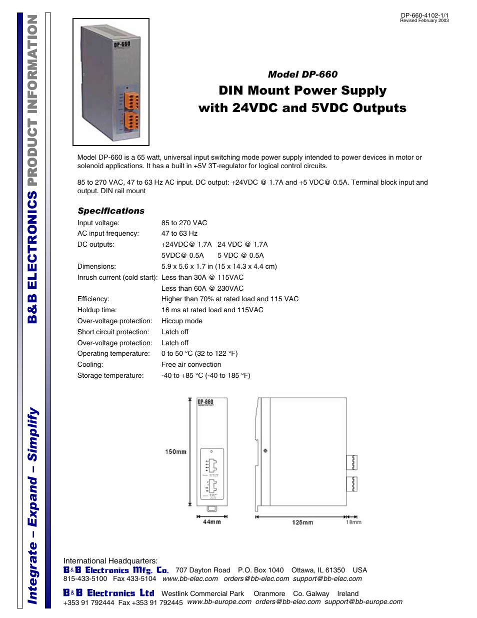 B&B Electronics DP-660 - Datasheet User Manual | 2 pages