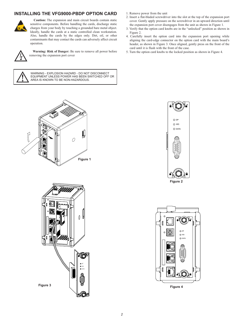 Installing the vfg9000-pbdp option card | B&B Electronics VFG9000-PBDP - Quick Start Guide User Manual | Page 2 / 4