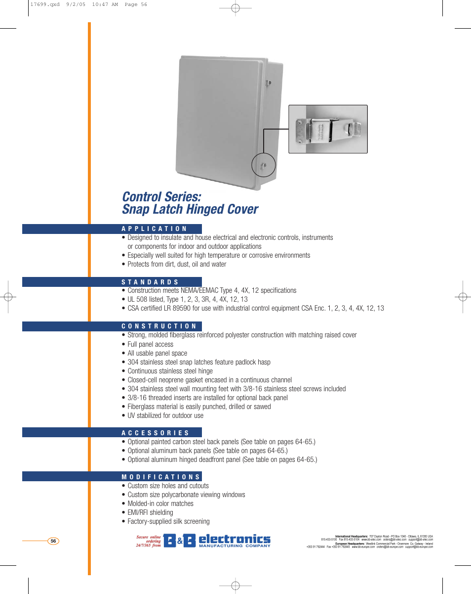 Control series: snap latch hinged cover | B&B Electronics AM3024 - Datasheet User Manual | Page 3 / 10