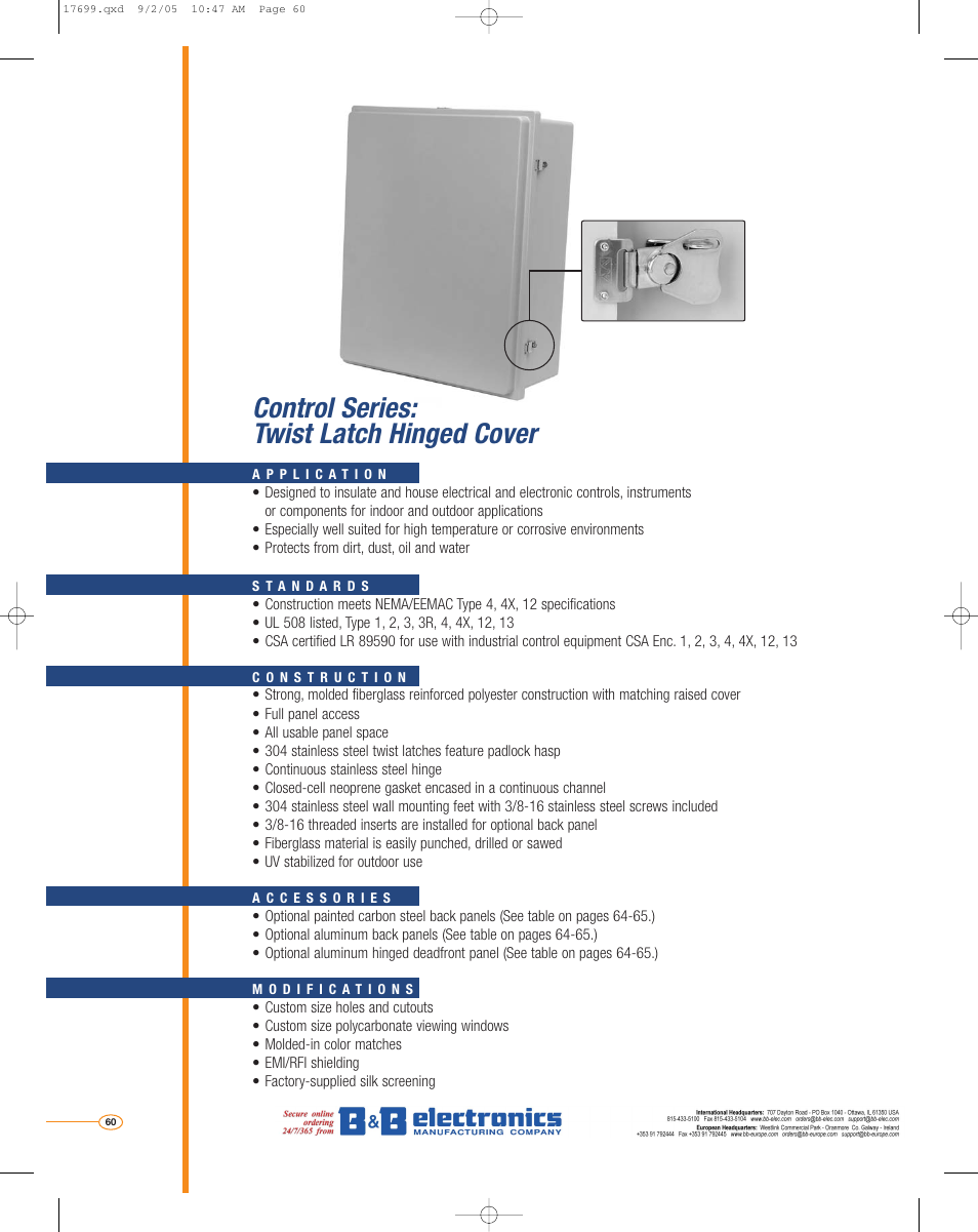 Control series: twist latch hinged cover | B&B Electronics AM3024 - Datasheet User Manual | Page 7 / 10
