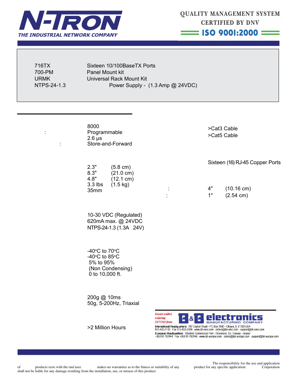 B&B Electronics 716TX - Datasheet User Manual | Page 2 / 3