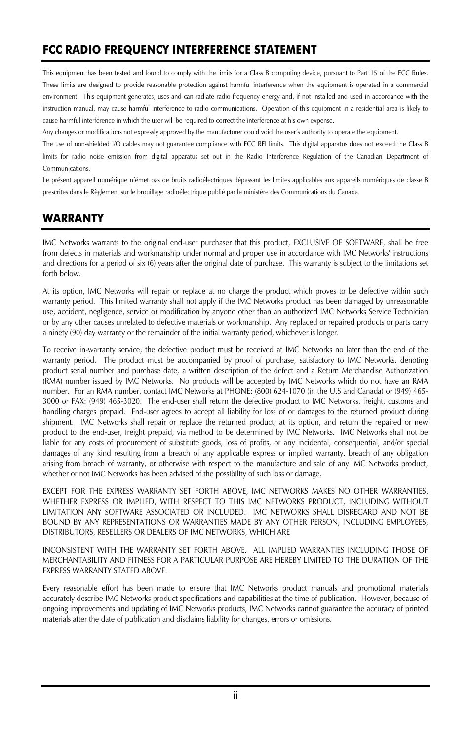 Fcc radio frequency interference statement, Warranty, Ii fcc radio frequency interference statement | B&B Electronics 852-10140--58 - Manual User Manual | Page 2 / 10