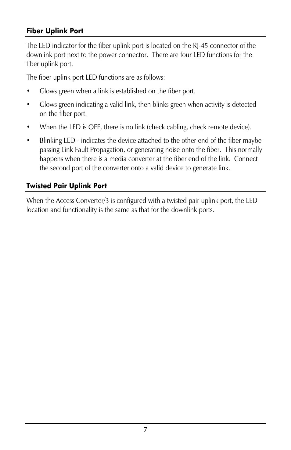 Fiber uplink port, Twisted pair uplink port | B&B Electronics 852-10140--58 - Manual User Manual | Page 7 / 10