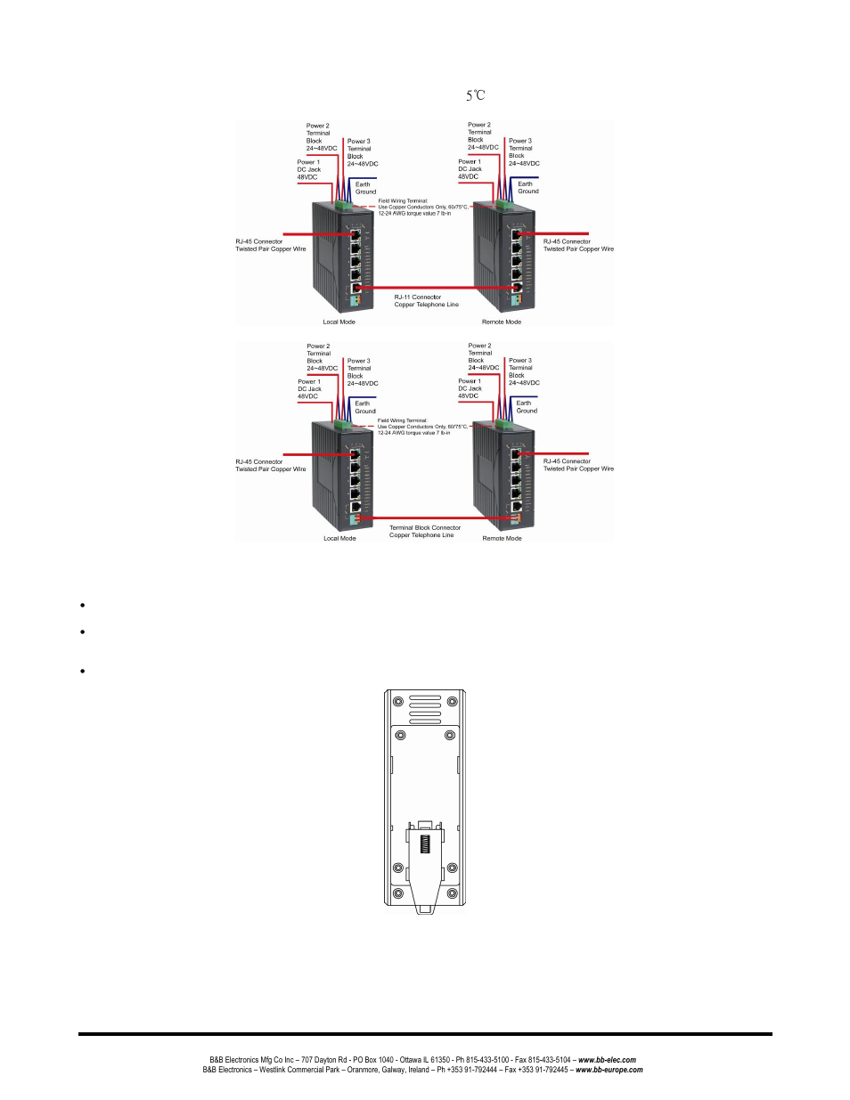 Wiring diagram, Din rail mounting | B&B Electronics EIR-EXTEND - Manual User Manual | Page 7 / 9