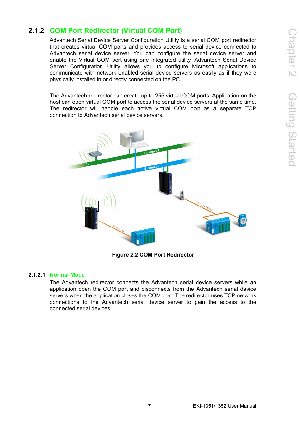 2 com port redirector (virtual com port), Figure 2.2 com port redirector, 1 normal mode | Chapter 2 g etting started | B&B Electronics EKI-1352 - Manual User Manual | Page 13 / 76