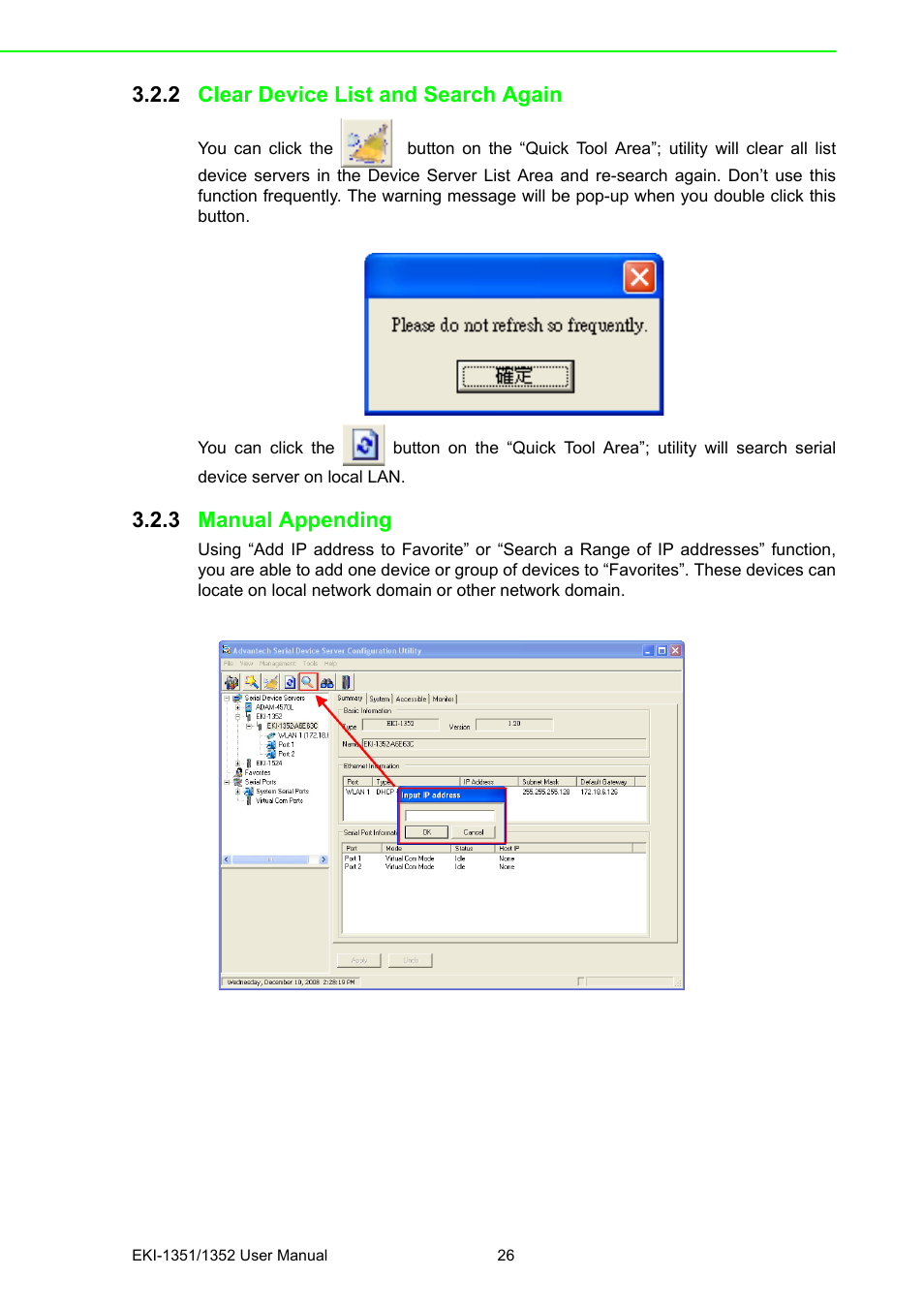 2 clear device list and search again, 3 manual appending, Clear device list and search again | Manual appending | B&B Electronics EKI-1352 - Manual User Manual | Page 32 / 76