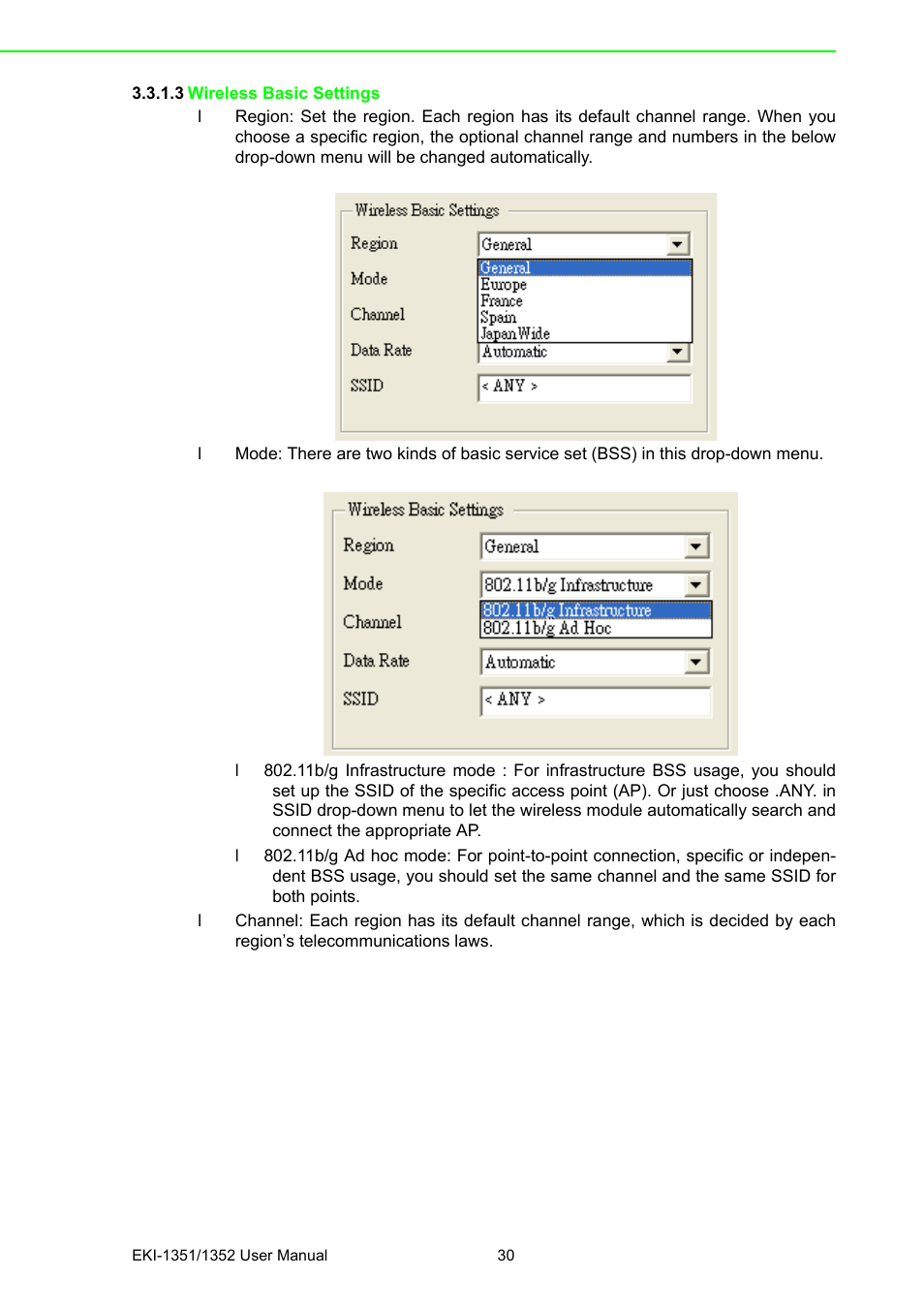 3 wireless basic settings | B&B Electronics EKI-1352 - Manual User Manual | Page 36 / 76