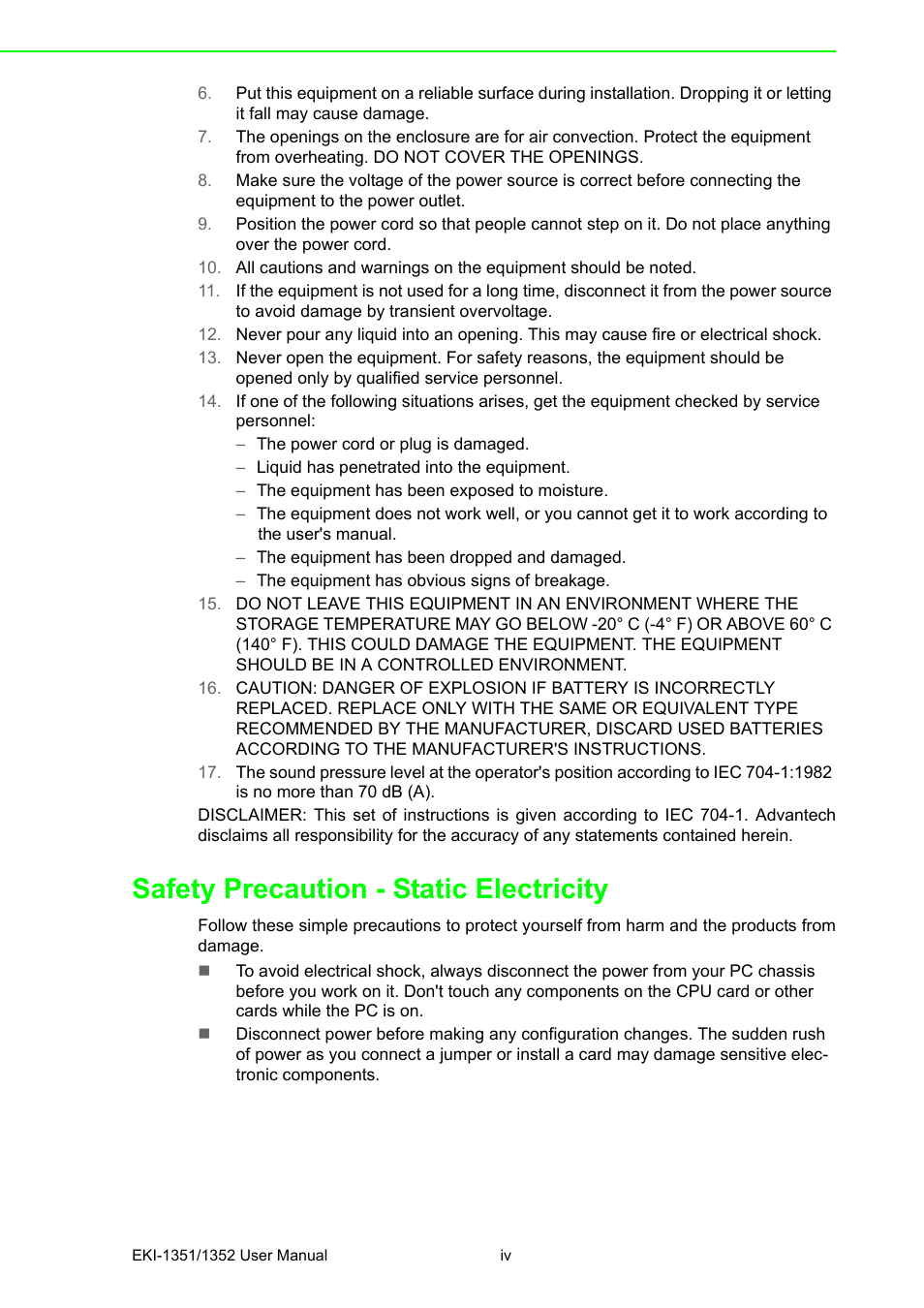 Safety precaution - static electricity | B&B Electronics EKI-1352 - Manual User Manual | Page 4 / 76