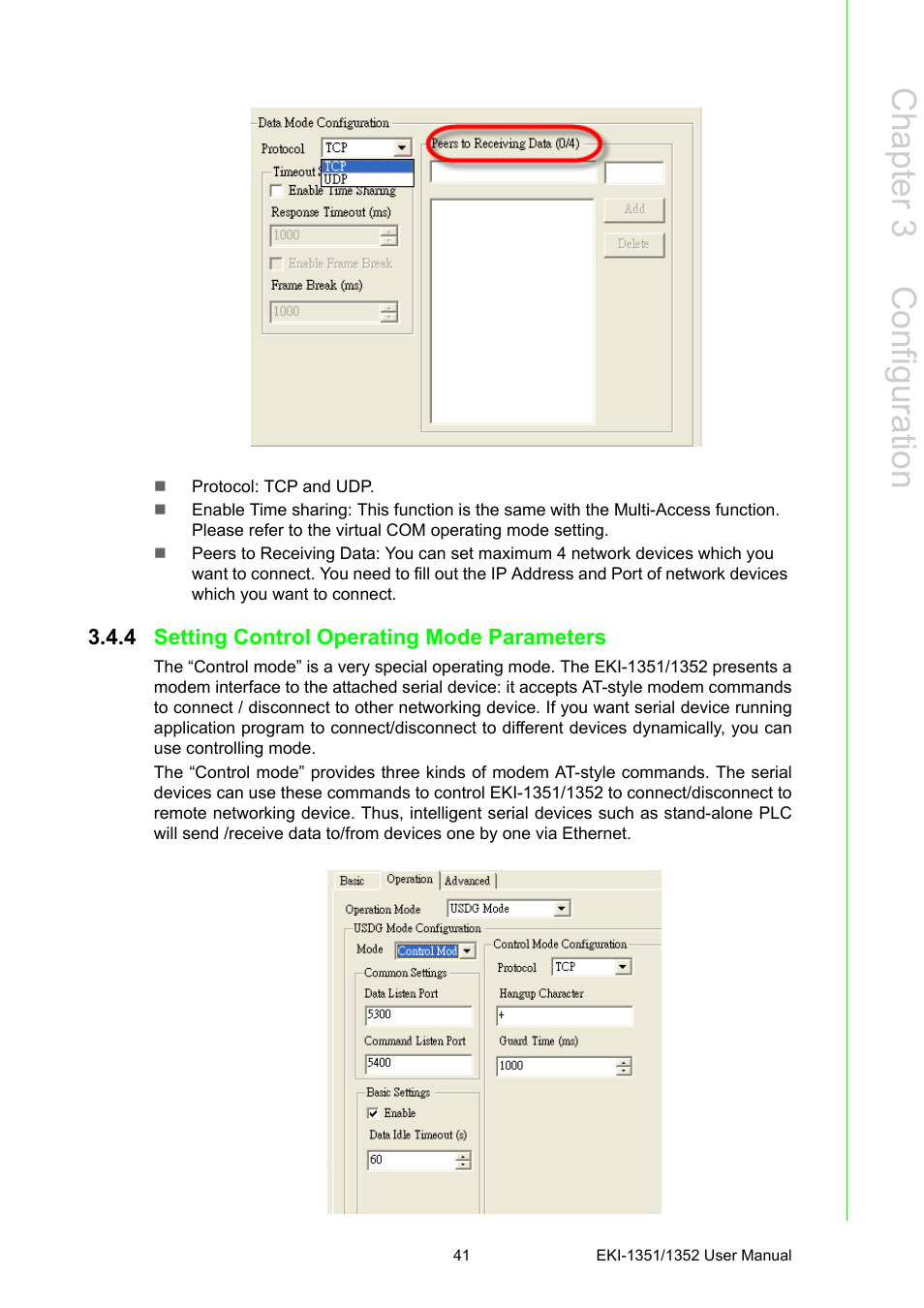 4 setting control operating mode parameters, Setting control operating mode parameters, Chapter 3 c onfiguration | B&B Electronics EKI-1352 - Manual User Manual | Page 47 / 76