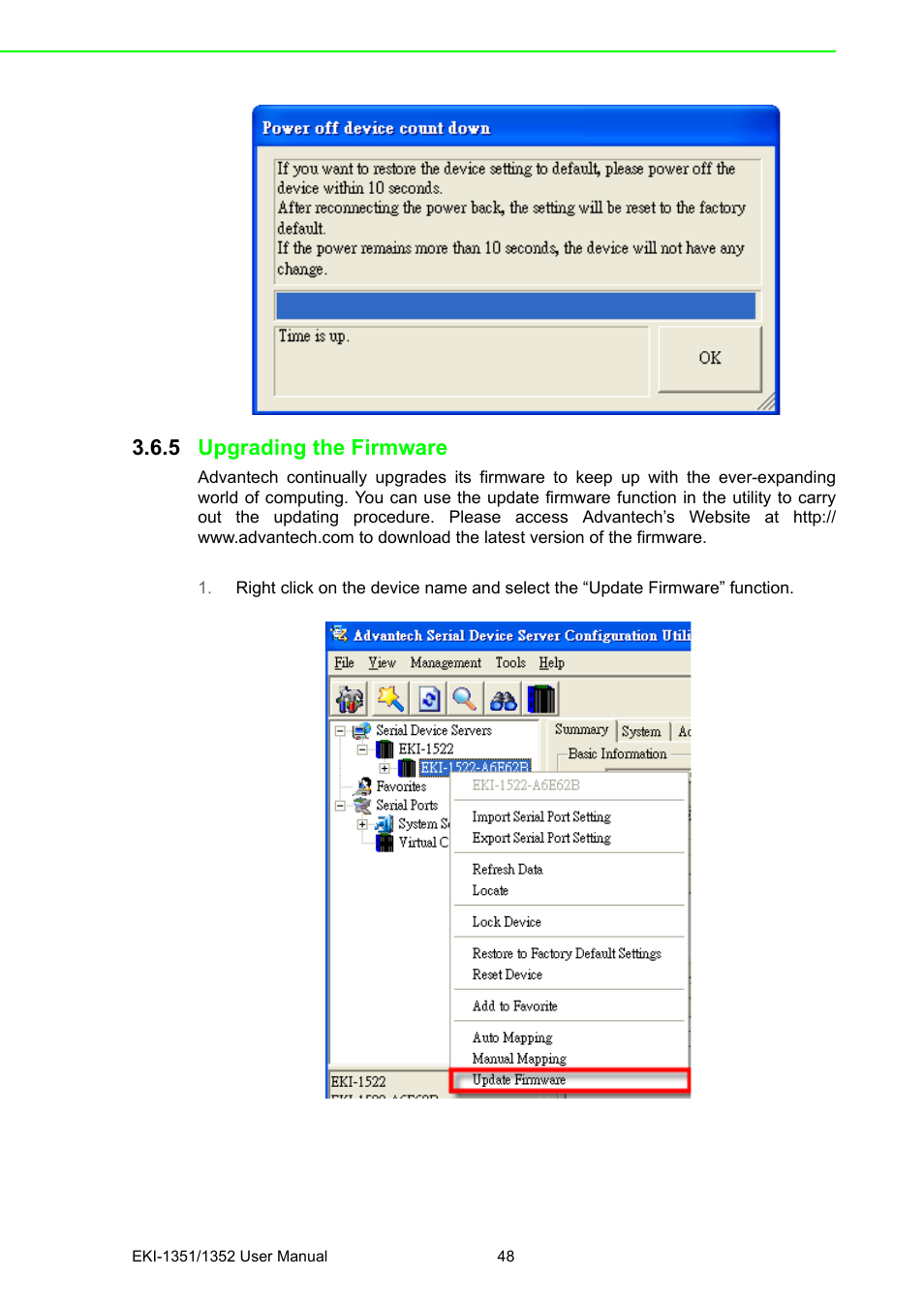 5 upgrading the firmware, Upgrading the firmware | B&B Electronics EKI-1352 - Manual User Manual | Page 54 / 76