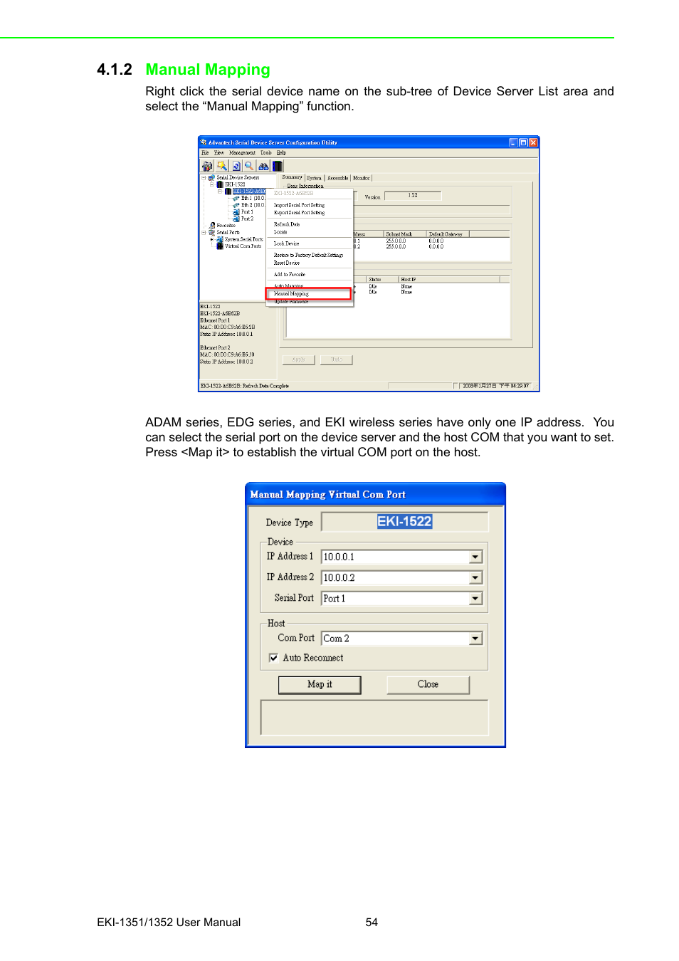 2 manual mapping, Manual mapping | B&B Electronics EKI-1352 - Manual User Manual | Page 60 / 76