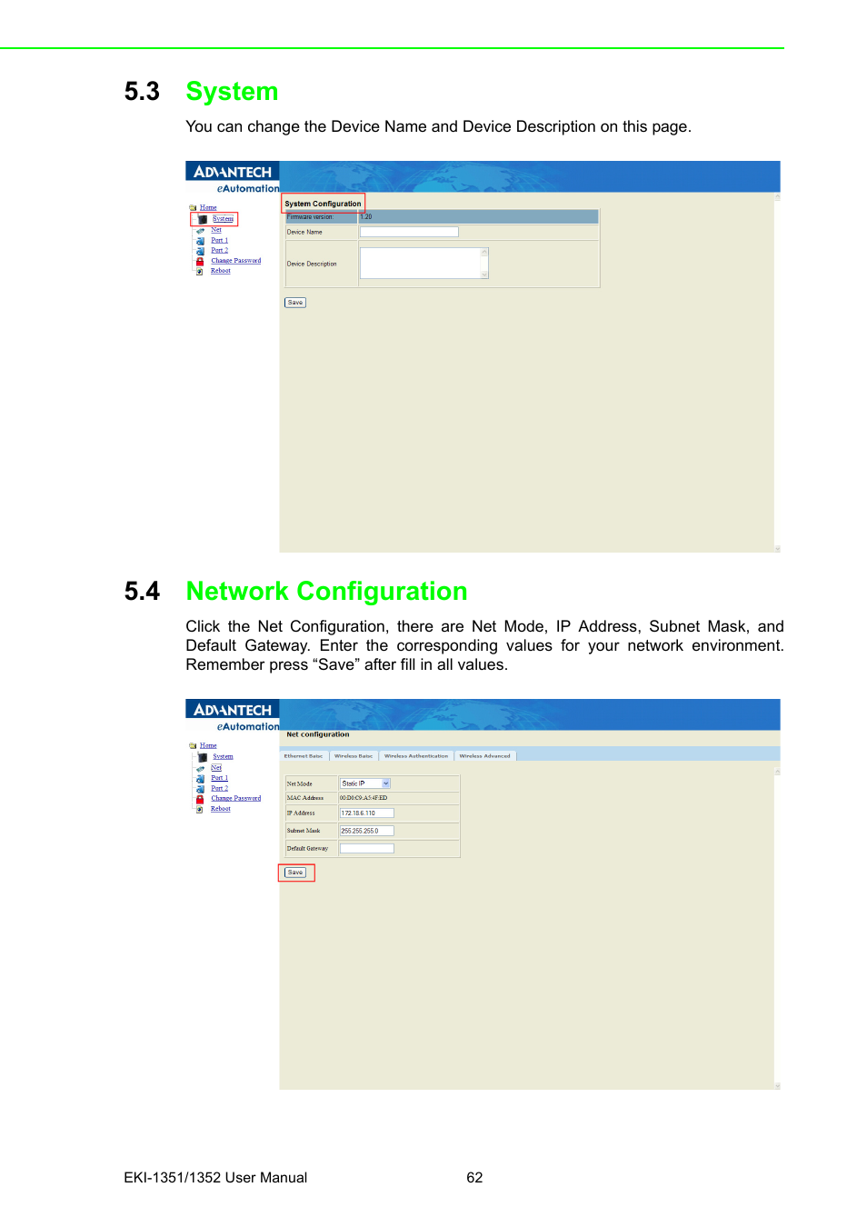 3 system, 4 network configuration, System | Network configuration | B&B Electronics EKI-1352 - Manual User Manual | Page 68 / 76