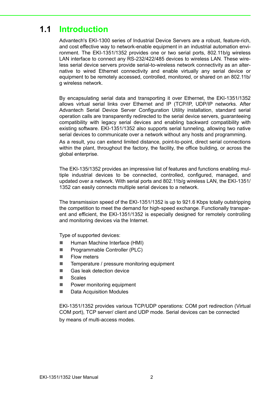 1 introduction, Introduction | B&B Electronics EKI-1352 - Manual User Manual | Page 8 / 76