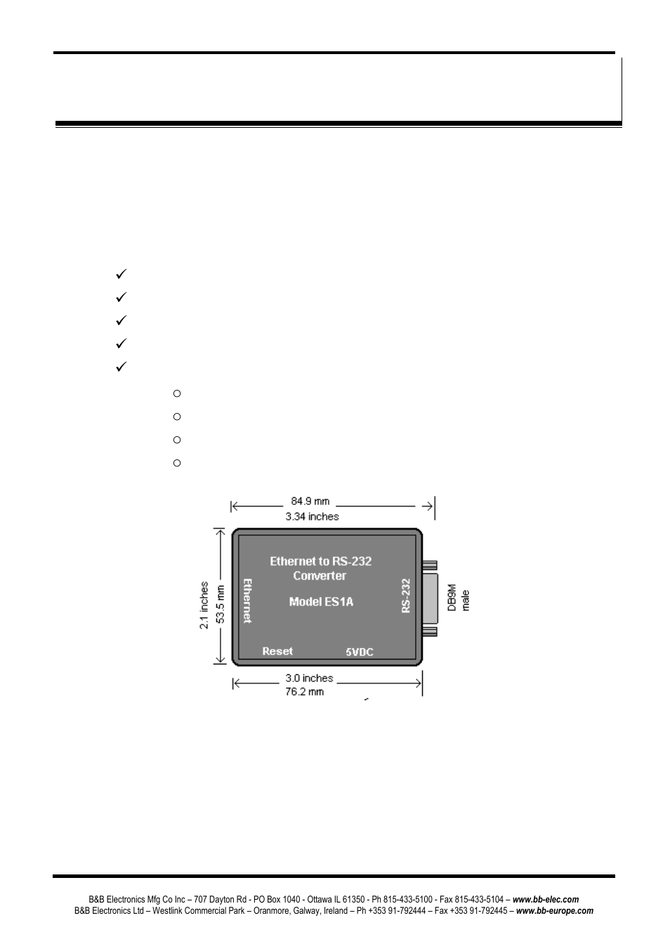 Chapter 2: hardware overview, Ackage, Hecklist | B&B Electronics ES1AE - Manual User Manual | Page 13 / 46