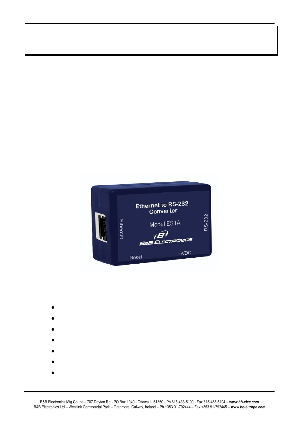 Chapter 1: introduction, Eatures | B&B Electronics ES1AE - Manual User Manual | Page 9 / 46
