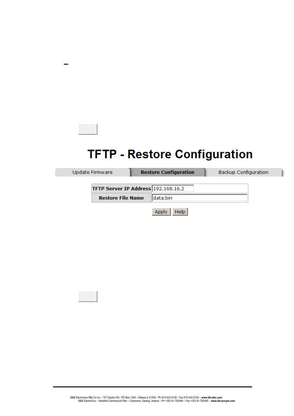 Tftp, Restore configuration, Tftp - backup configuration | Tftp – restore configuration | B&B Electronics EIR608-4SFP - Manual User Manual | Page 58 / 105