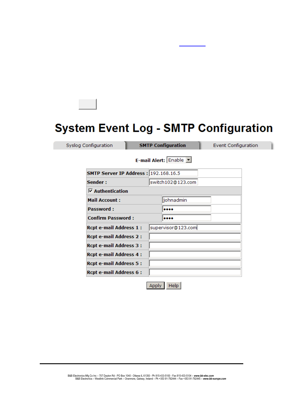 System event log - event configuration | B&B Electronics EIR608-4SFP - Manual User Manual | Page 61 / 105