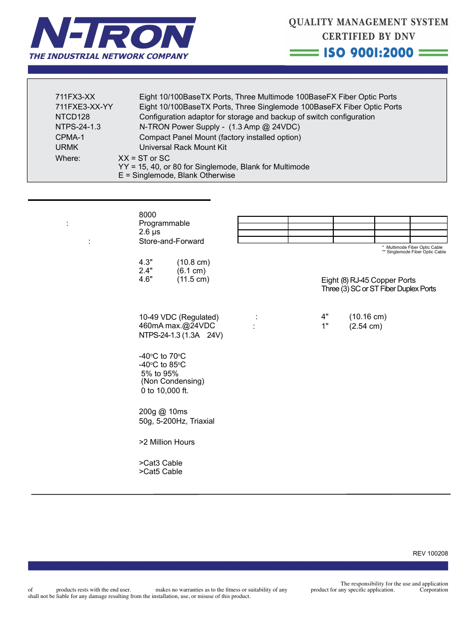 711fx3 specifi cations, Contact information | B&B Electronics 711FX3-ST - Datasheet User Manual | Page 2 / 3