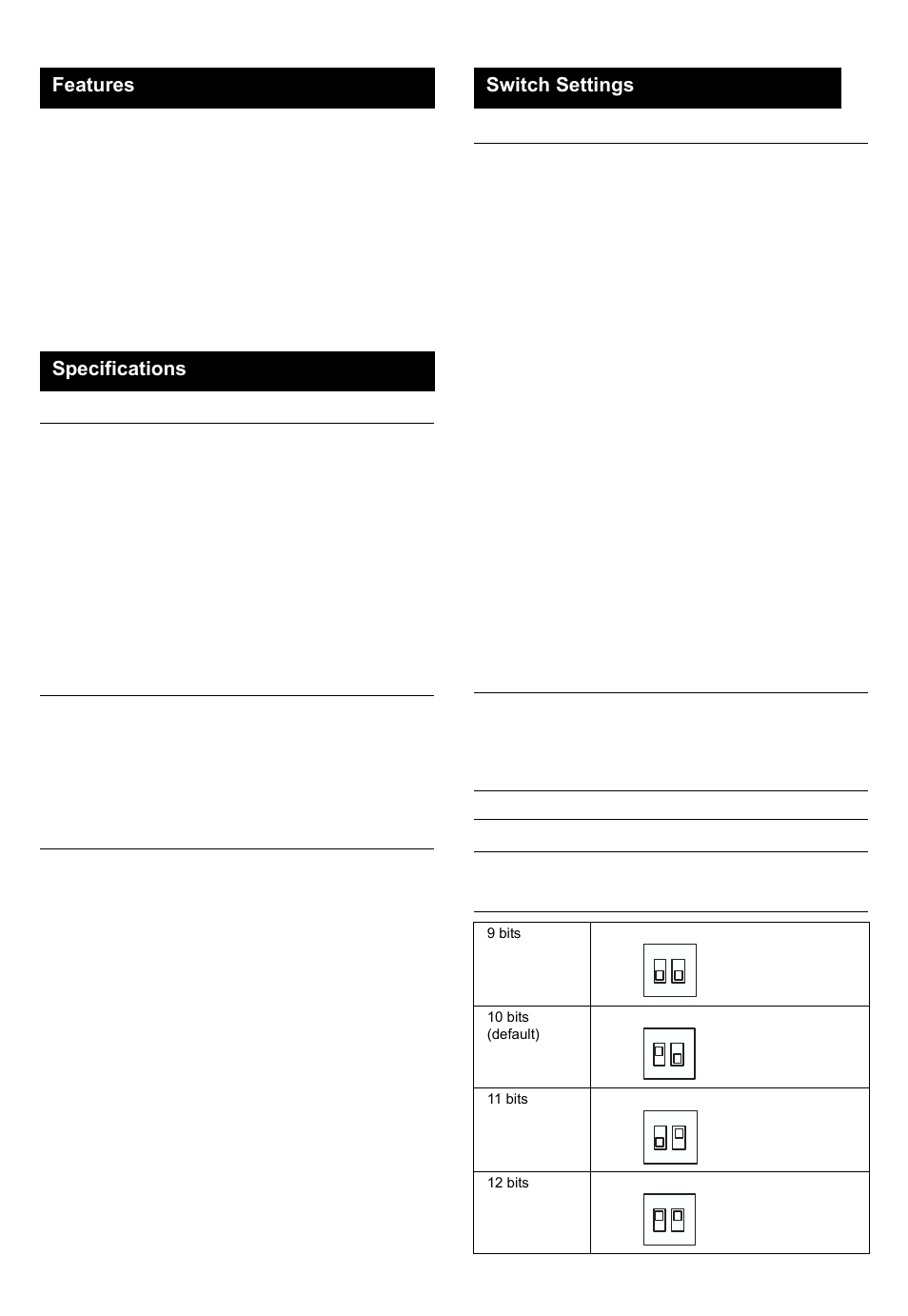 Features specifications switch settings | B&B Electronics ADAM-4520 - Manual User Manual | Page 2 / 6