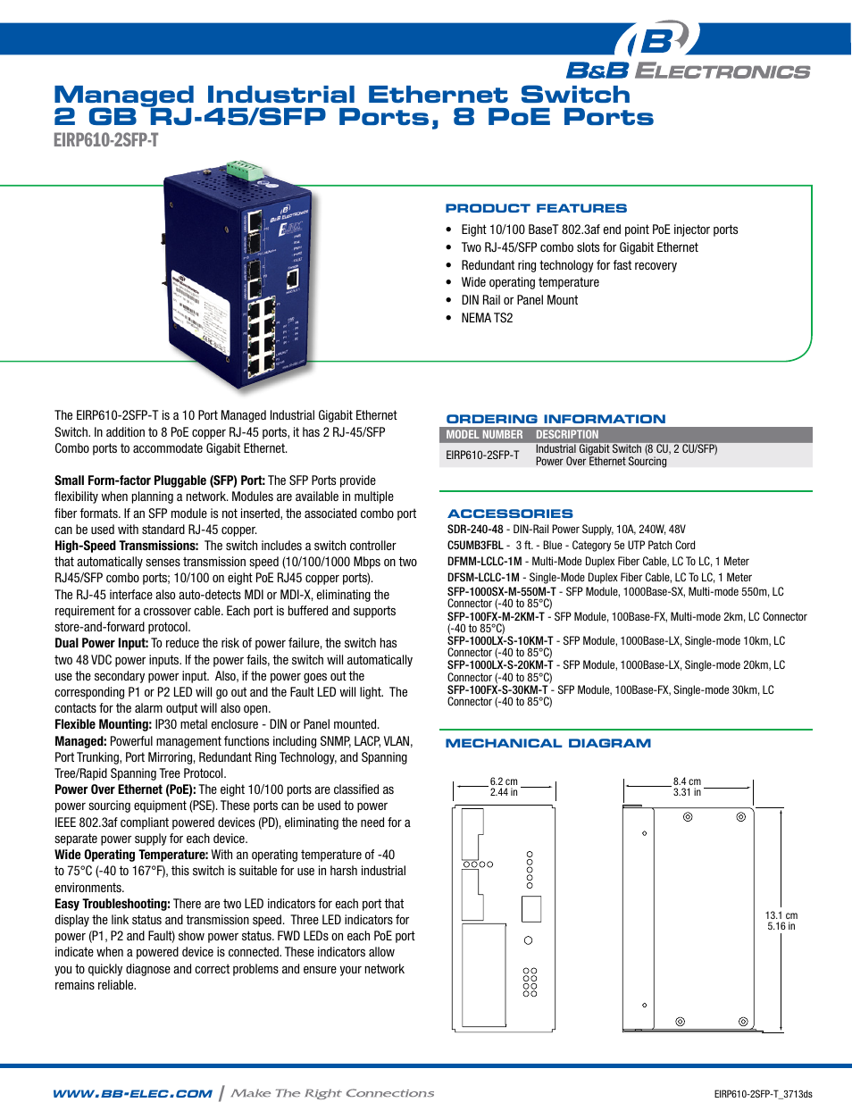 B&B Electronics EIRP610-2SFP-T - Datasheet User Manual | 2 pages