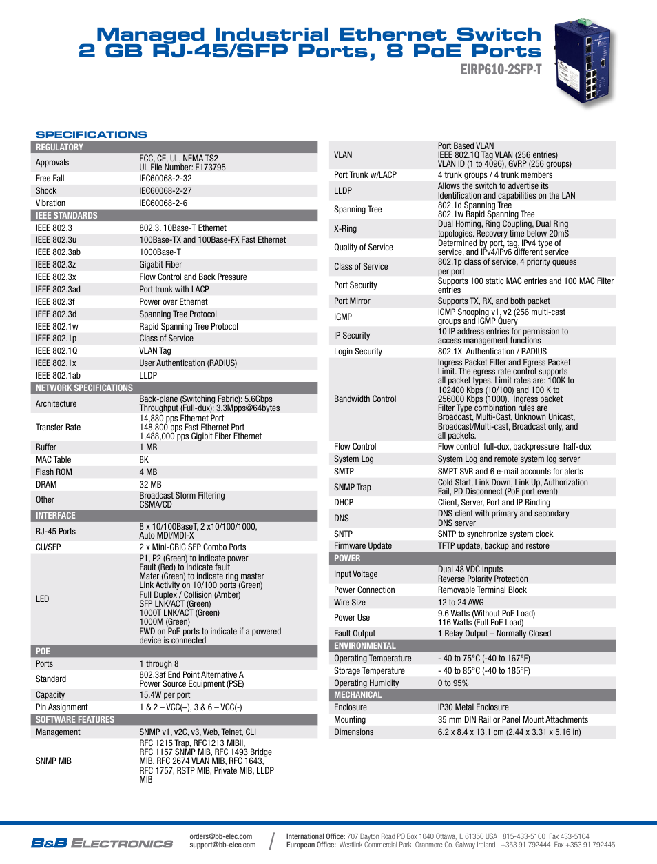 Eirp610-2sfp-t | B&B Electronics EIRP610-2SFP-T - Datasheet User Manual | Page 2 / 2
