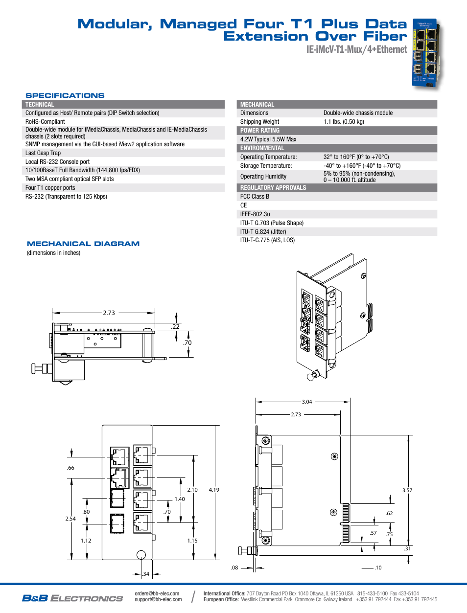 Ie-imcv-t1-mux/4+ethernet | B&B Electronics 857-18110 - Datasheet User Manual | Page 2 / 2