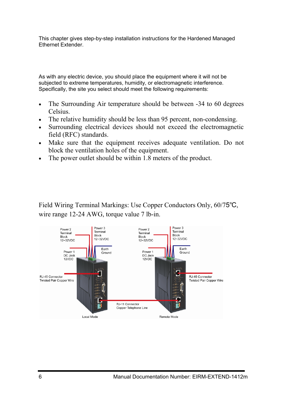 Installation, Selecting a site for the equipment, Wiring diagram | Electing a, Ite for the, Quipment, Iring, Iagram | B&B Electronics EIRM-EXTEND - Manual User Manual | Page 12 / 46