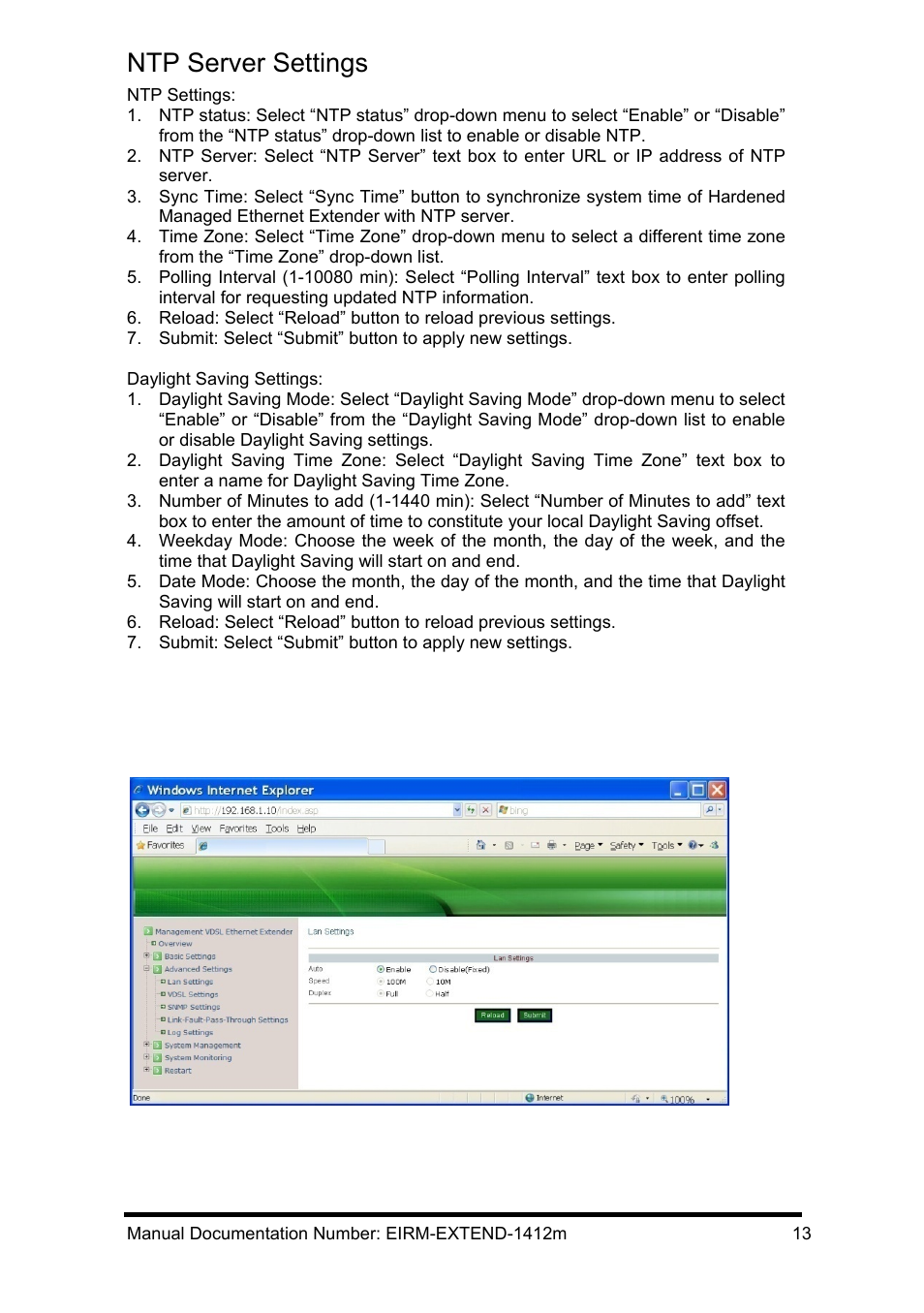 Ntp server settings, Advanced settings, Dvanced | Ettings | B&B Electronics EIRM-EXTEND - Manual User Manual | Page 19 / 46