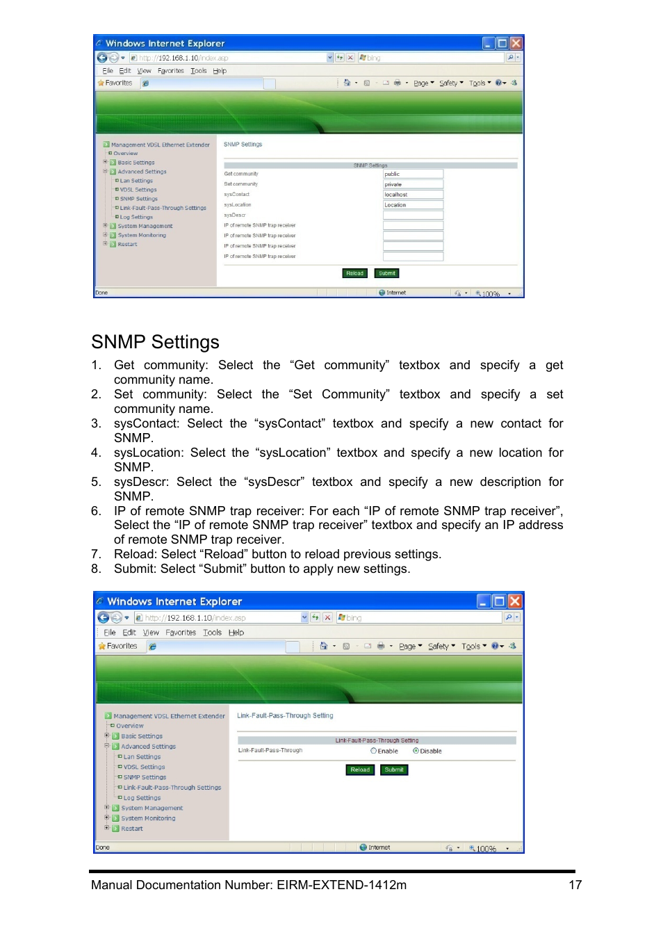 Snmp settings | B&B Electronics EIRM-EXTEND - Manual User Manual | Page 23 / 46