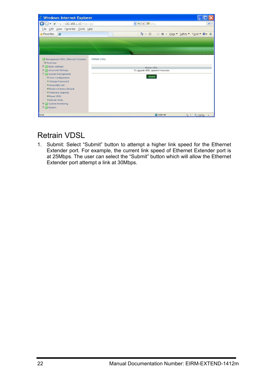 Retrain vdsl | B&B Electronics EIRM-EXTEND - Manual User Manual | Page 28 / 46