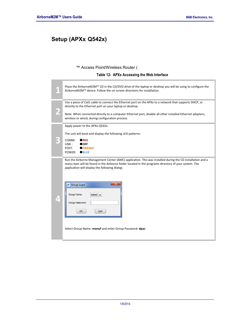 Setup (apxx-q542x), Table 12- apxx accessing the web interface, 0 setup (apxx-q542x) | B&B Electronics APXN-Q5428 - User Manual User Manual | Page 23 / 105