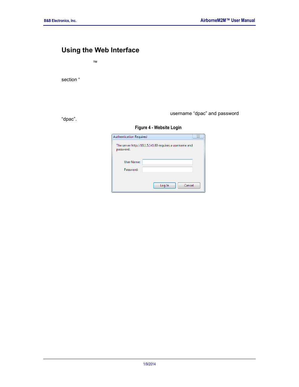 Using the web interface, Figure 4 - website login, 0 using the web interface | B&B Electronics APXN-Q5428 - User Manual User Manual | Page 28 / 105