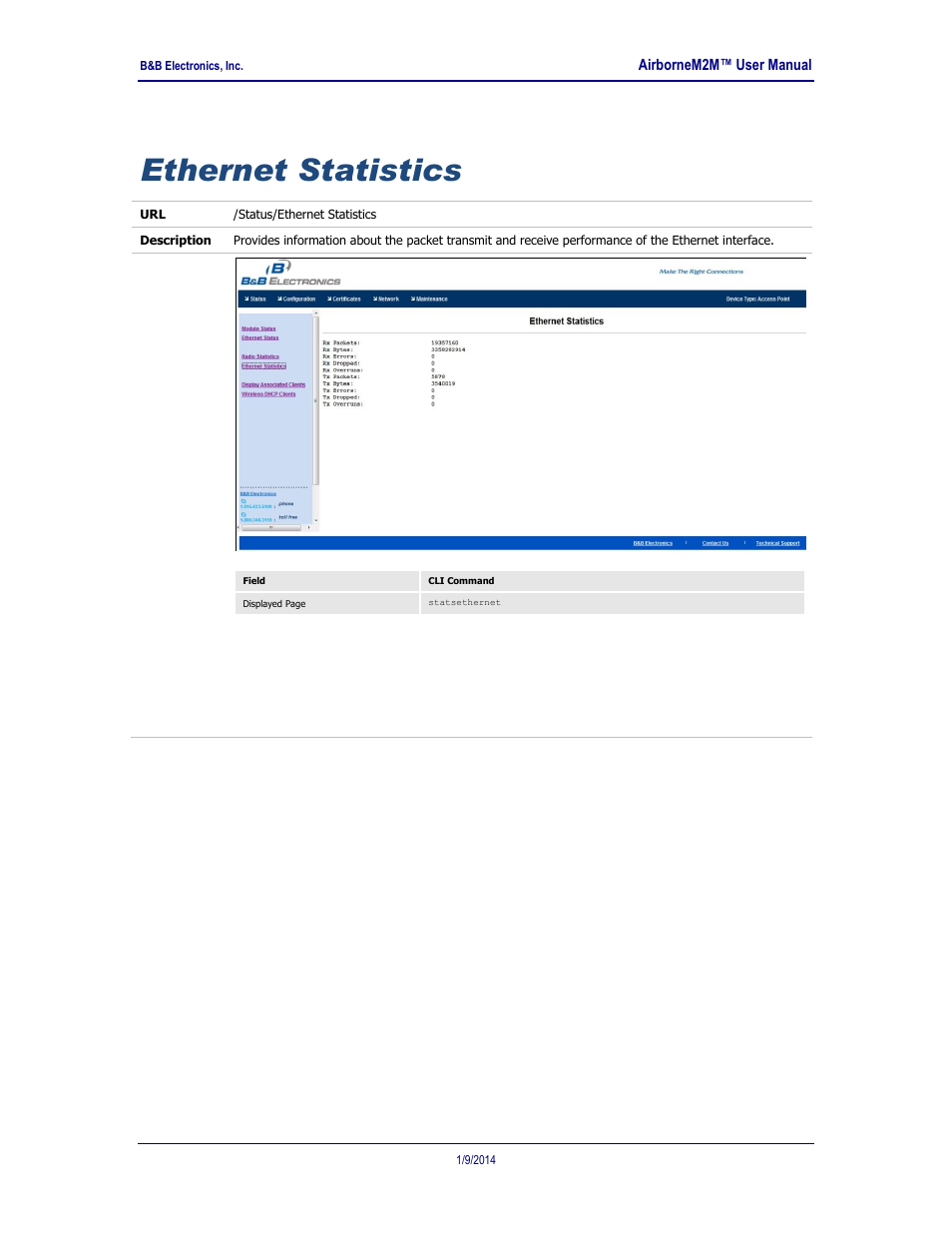 Ethernet statistics | B&B Electronics APXN-Q5428 - User Manual User Manual | Page 56 / 105