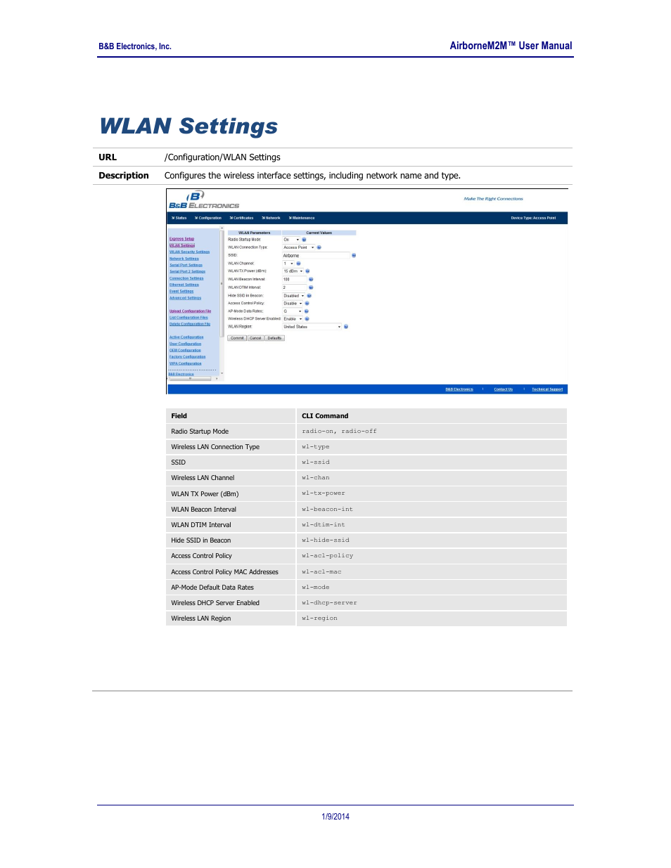 Wlan settings, Airbornem2m™ user manual | B&B Electronics APXN-Q5428 - User Manual User Manual | Page 60 / 105