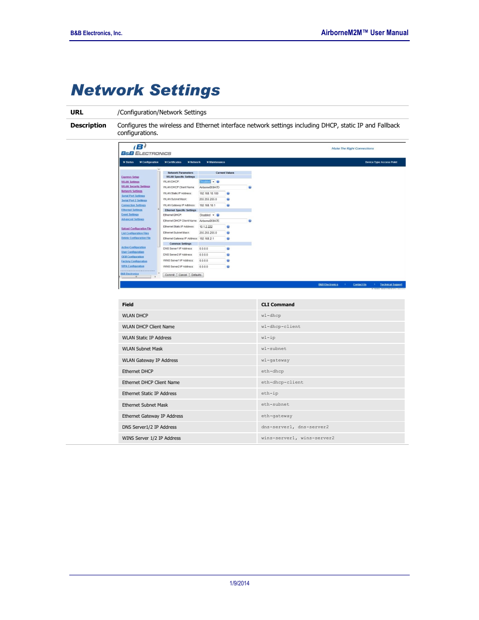 Network settings, Airbornem2m™ user manual | B&B Electronics APXN-Q5428 - User Manual User Manual | Page 62 / 105