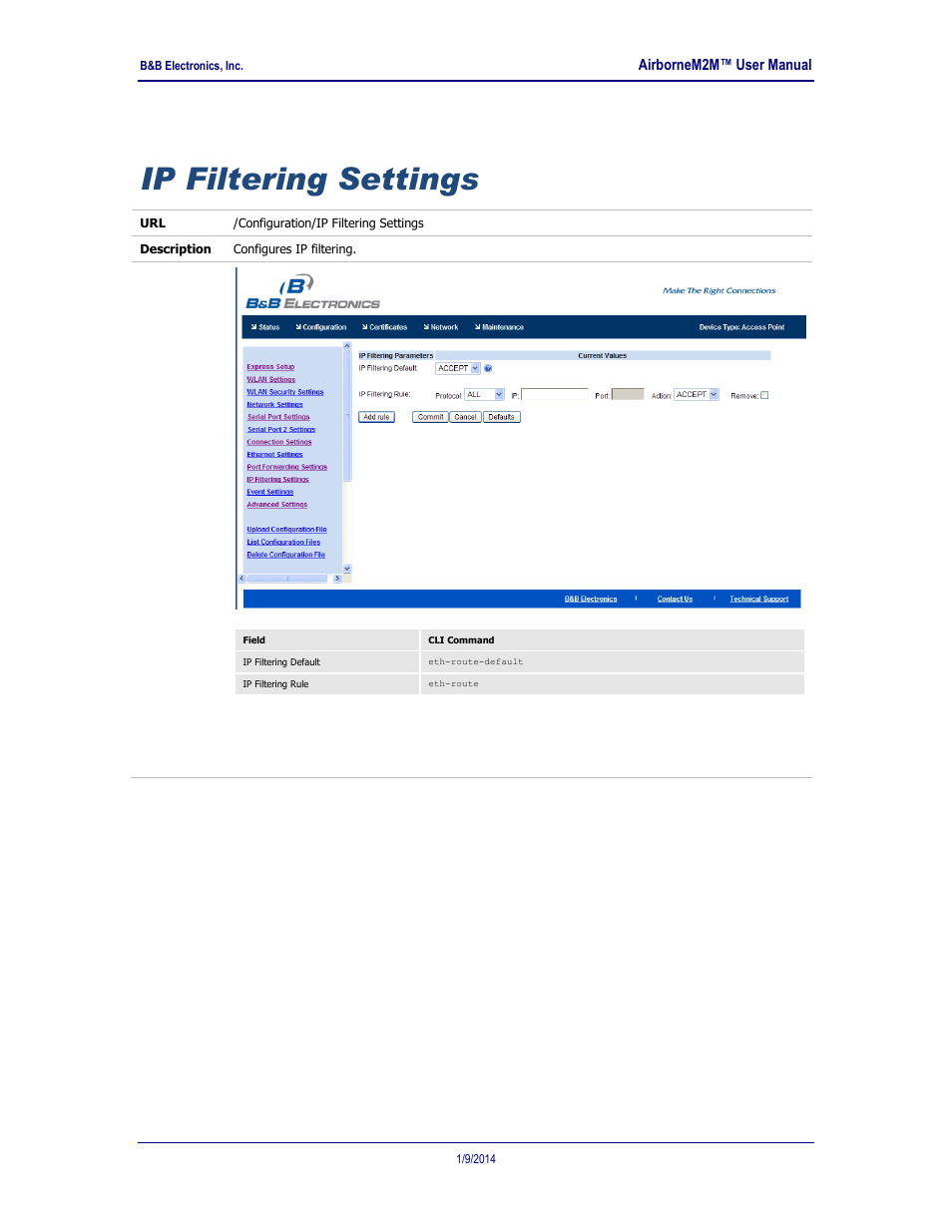 Ip filtering settings | B&B Electronics APXN-Q5428 - User Manual User Manual | Page 70 / 105