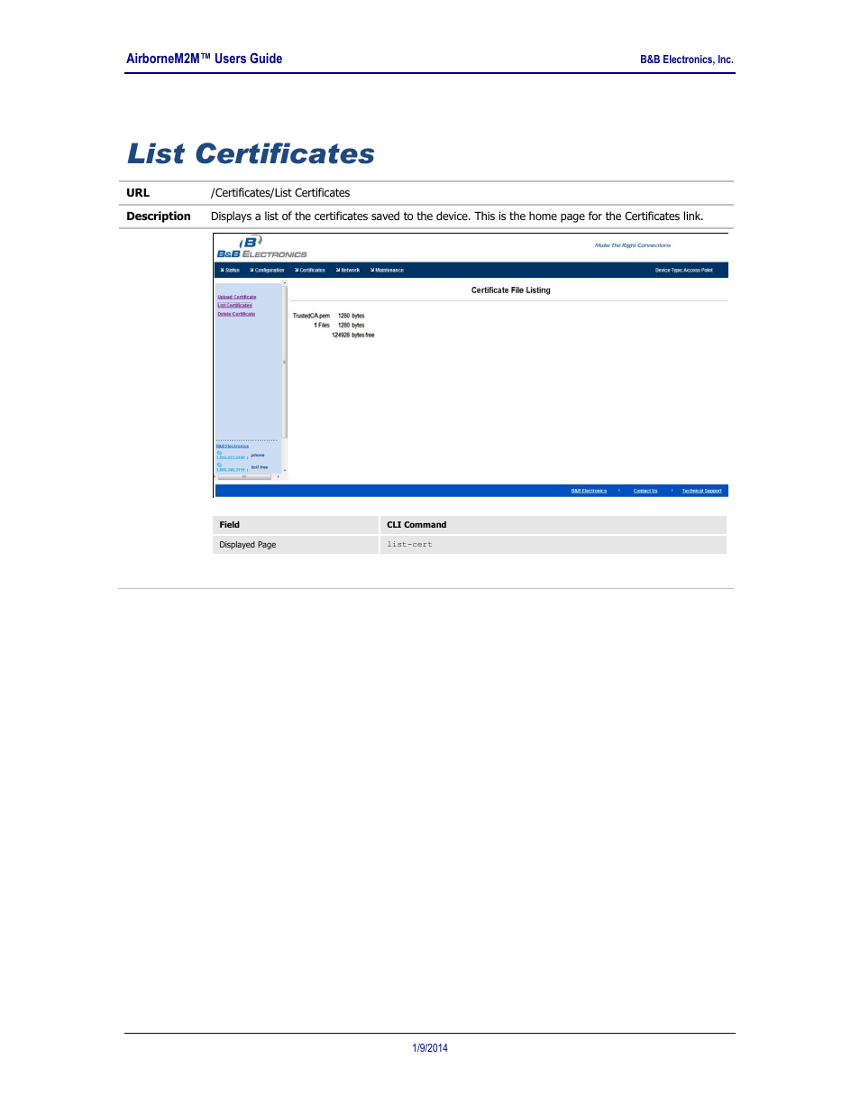 List certificates | B&B Electronics APXN-Q5428 - User Manual User Manual | Page 83 / 105