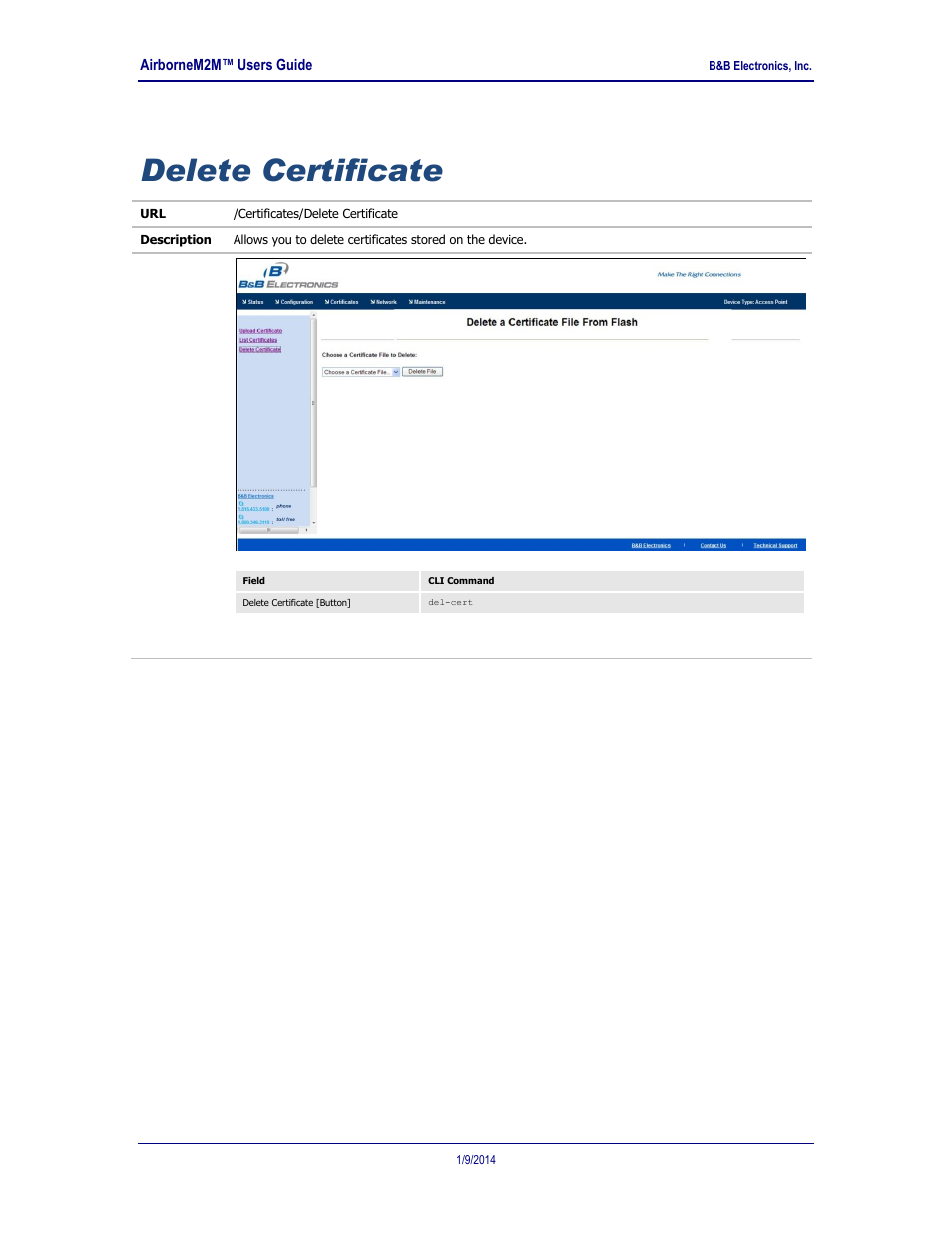 Delete certificate | B&B Electronics APXN-Q5428 - User Manual User Manual | Page 85 / 105