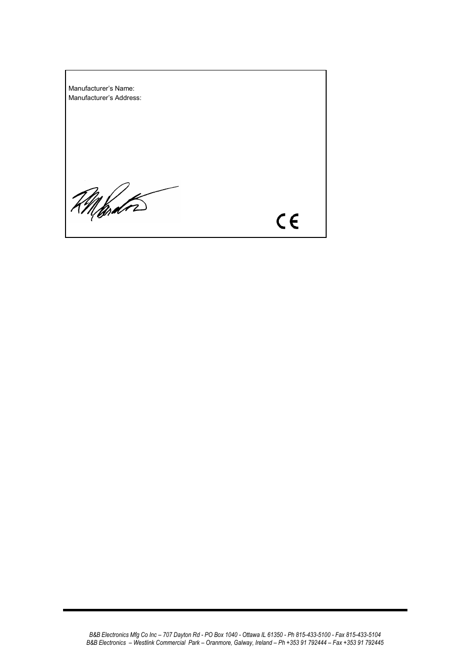 Appendix c: declaration of conformity, Declaration of conformity | B&B Electronics 232BRC - Manual User Manual | Page 27 / 28