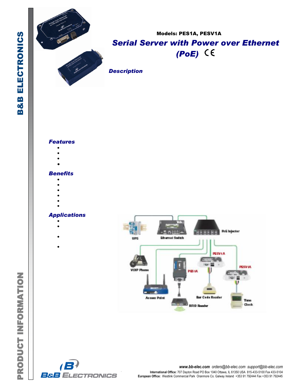 B&B Electronics PESV1A - Datasheet User Manual | 2 pages