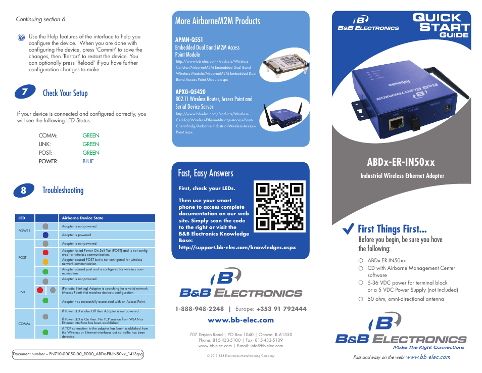 B&B Electronics ABDN-ER-IN5018 - Quick Start Guide User Manual | 2 pages