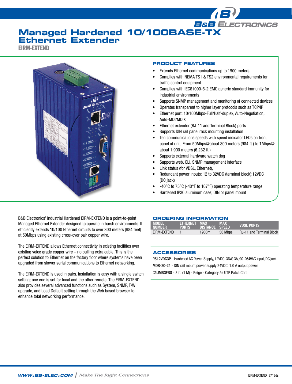 B&B Electronics EIRM-EXTEND - Datasheet User Manual | 2 pages