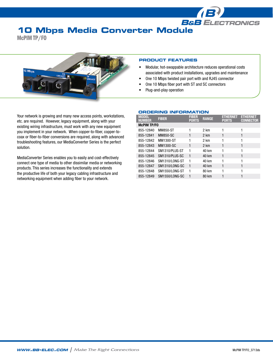 B&B Electronics 855-12840--49 - Datasheet User Manual | 2 pages