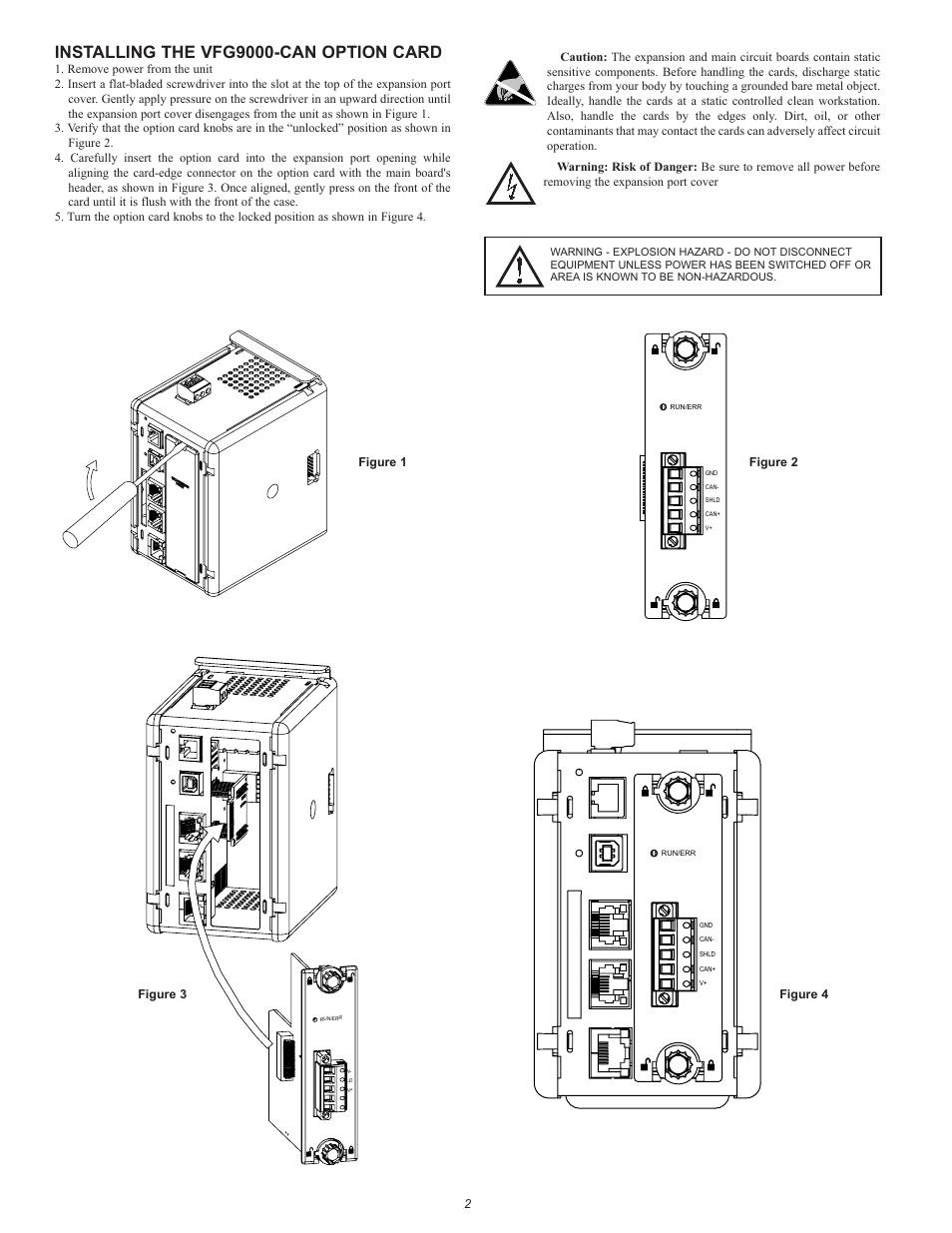Installing the vfg9000-can option card | B&B Electronics VFG9000-CAN - Quick Start Guide User Manual | Page 2 / 4