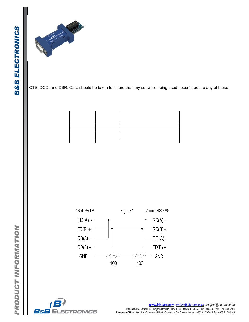 B&B Electronics 485LP9TB - Datasheet User Manual | 2 pages