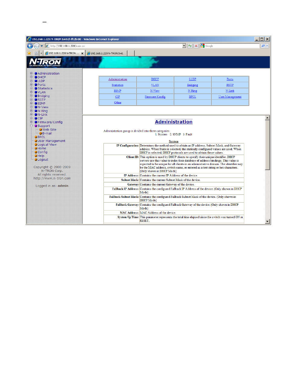 Help – administration | B&B Electronics 7506GX2-SX - Manual User Manual | Page 115 / 158