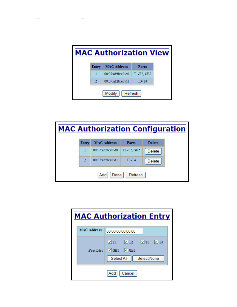 Ports – mac security – authorization list | B&B Electronics 7506GX2-SX - Manual User Manual | Page 53 / 158