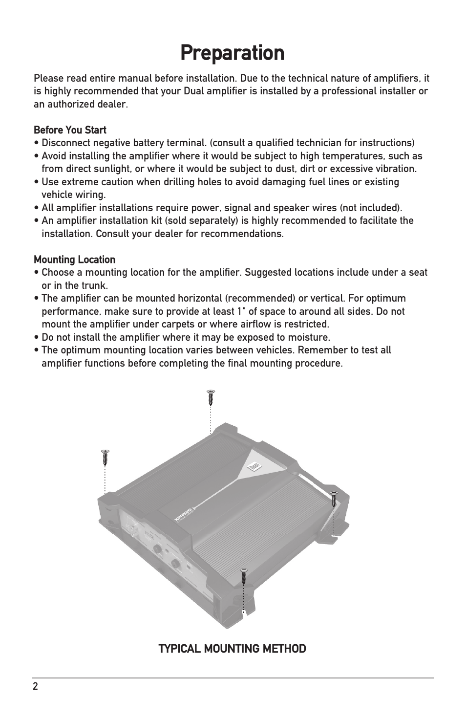 Preparation | Dual Electronics XPR510D User Manual | Page 2 / 12