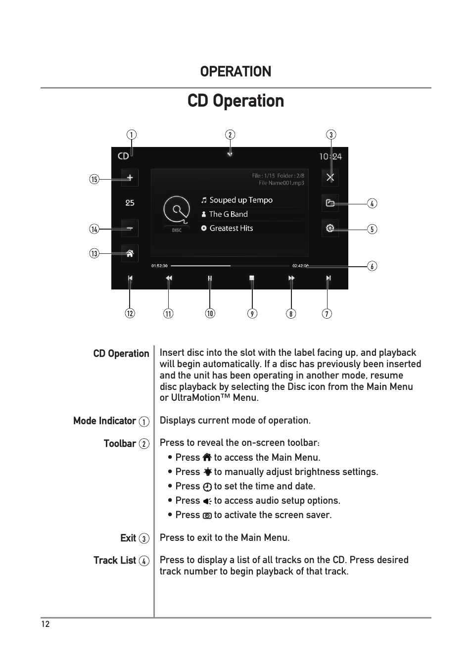 Cd operation, Operation | Dual Electronics DXV3D User Manual | Page 12 / 36